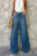 High Waist One Button Pocketed Wide Leg Pants