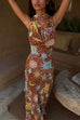 Febedress Cowl Neck Open Back Printed Maxi Dress with Scarf