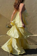 Febedress Adjustable Strap Ruffle Layered Satin Maxi Dress
