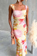 Sleeveless Floral Print Bodycon Maxi Dress