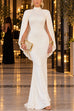 Febedress Mock Neck Cape Sleeve Draped Back Maxi Dress