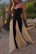 Febedress Spaghetti Strap Low Cut Color Block Swing Maxi Dress