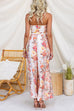 Strapless Bow Waist Floral Print Slit Wide Leg Jumpsuit