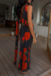 Febedress Cowl Neck Backless Floral Print Maxi Dress with Scarf