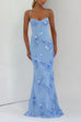 Febedress Backless Lace-up Corset Flower Embroidery Maxi Cami Dress