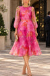 Febedress Floral Print Long Sleeve A-Line Organza Midi Dress