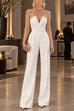V Neck Strapless Pocketed Wide Leg Jumpsuit (A)