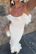 Febedress Spaghetti Strap Open Back Ruffle Trim Maxi Dress