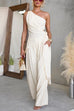 One Shoulder Irregular Hem Top High Rise Pocketed Wide Leg Pants Set