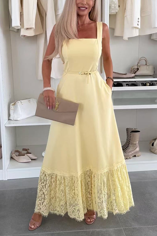 Square Neck Lace Splice Maxi Cami Dress