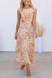 Crewneck Cut Out Waist Floral Print Maxi Dress