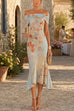 Febedress Off Shoulder Floral Print Irregular Hem Midi Dress