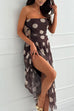 Febedress Strapless Polka Dot Mesh Ruffle Hem Maxi Dress