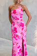 One Shoulder Sleeveless Floral Print Slit Maxi Dress