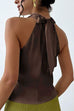 Febedress Cowl Neck Sleeveless Bow Back Satin Top