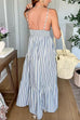 Spaghetti Strap V Neck Striped Ruffle Hem Maxi Dress