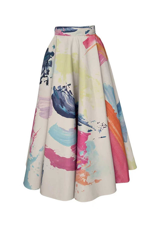 High Rise Pocketed Picasso Canvas Maxi Skirt