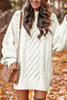 Febedress Long Sleeves Cable Knit Mini Sweater Dress