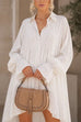 Febedress Lapel Bell Long Sleeves High Low Hem Shirt Dress