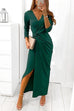 Febedress Wrapped V Neck Waisted Slit Maxi Party Dress