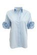 Lapel Short Sleeves Button Up Flower Detail Shirt
