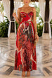 Spaghetti Strap Sweetheart Neck Abstract Floral Print Maxi Dress