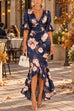 Febedress V Neck Floral Print High Low Hem Maxi Dress