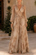 Febedress Puff Long Sleeves Waisted Floral Print Maxi Dress