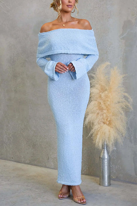 Febedress Off Shoulder Long Sleeves Bodycon Stretchy Maxi Dress