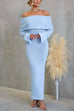 Febedress Off Shoulder Long Sleeves Bodycon Stretchy Maxi Dress