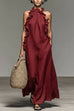 Febedress Sleeveless Linen Blend Ruffle Pocketed Maxi Dress