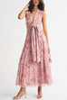 Halter V Neck Floral Print Maxi Dress