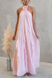 Halter Neck Open Back Ruffle Trim Maxi Dress