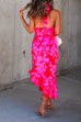 Febedress Cross Halter Backless Printed Irregular Ruffle Dress