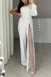 Febedress Stylish One Shoulder Slit Long Sleeve Mesh Splice Wide Leg Jumpsuit