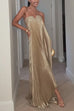 Febedress V Neck Strapless Pleated Maxi Party Dress