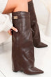 Febedress Zipper Pointed Toe Fold Over Leather High Boots
