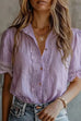 Febedress Lapel Short Sleeves Button Up Lace Trim Top