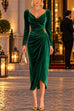 Febedress Cowl Neck Gold Accent Ruched Velvet Midi Dress