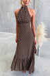 Halter Neck Backless Polka Dot Ruffle Maxi Dress