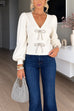 V Neck Bow Knot Front Sweet Sweater (A)