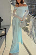 Febedress Off Shoulder Long Sleeves Knot Waist Draped Maxi Dress