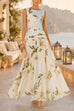 Febedress Boat Neck Sleeveless Floral Print A-line Maxi Dress