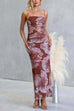 Spaghetti Strap Floral Print Mesh Overlay Maxi Dress
