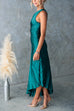 Febedress One Shoulder Cut Out Waist Pleated Satin Maxi Dress