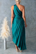 Febedress One Shoulder Cut Out Waist Pleated Satin Maxi Dress