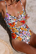 Febedress Fashion Twist Front Cut Out Floral One-piece Swimwear