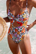 Febedress Fashion Twist Front Cut Out Floral One-piece Swimwear