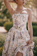 Febedress Spaghetti Strap Floral Print Bustier A-line Maxi Dress