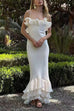 Febedress Spaghetti Strap Open Back Ruffle Trim Maxi Dress